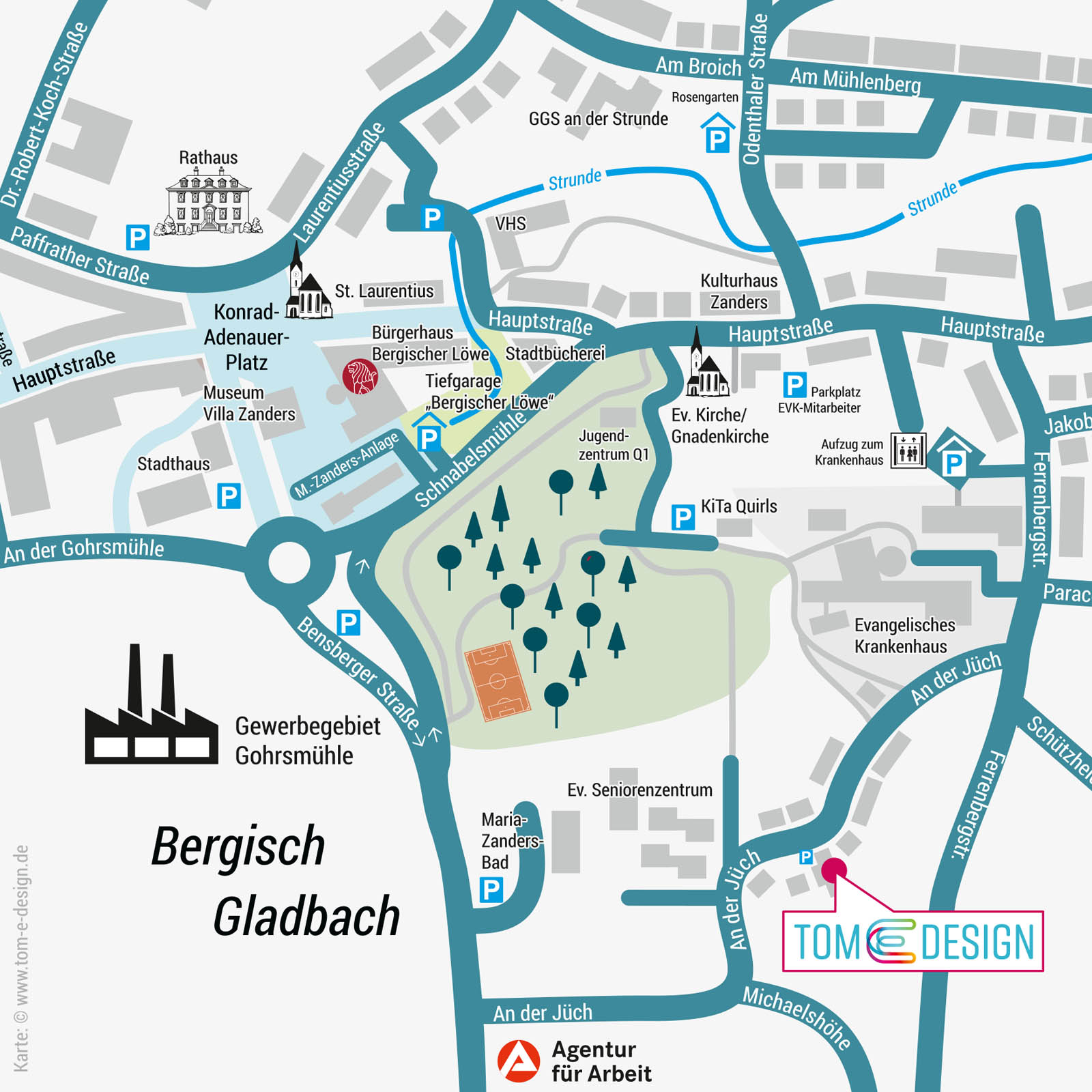 Anfahrt zur Werbeagentur Tom-E-Design in Bergisch Gladbach